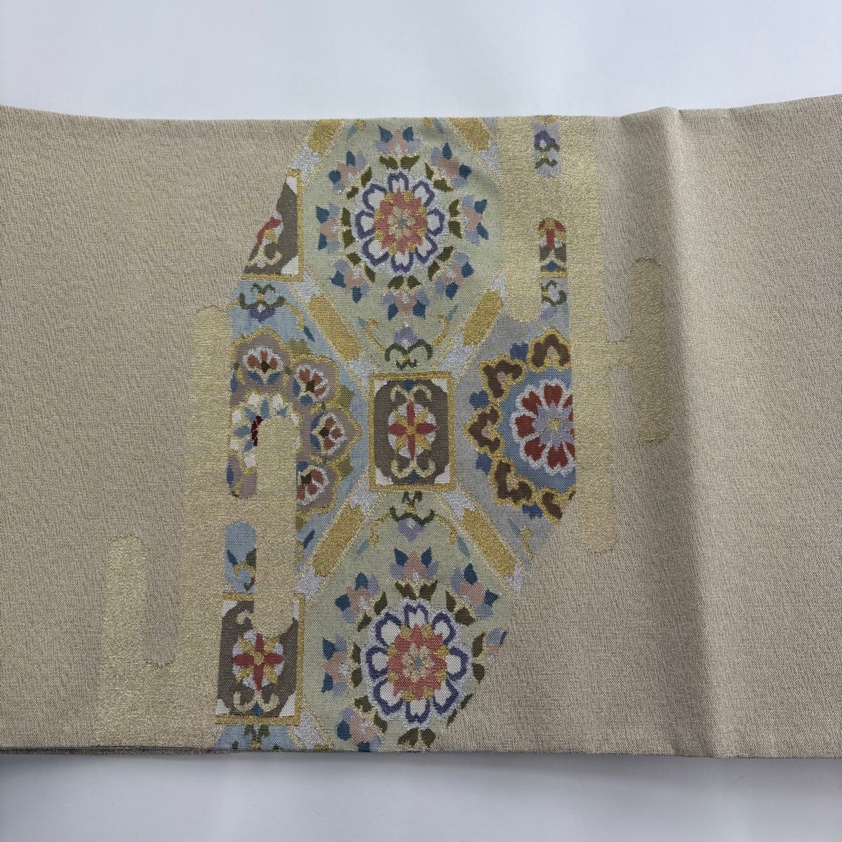 美品】 袋帯 名品 蜀江華文 ヱ霞 綴れ 金銀糸 金色 お太鼓柄 正絹