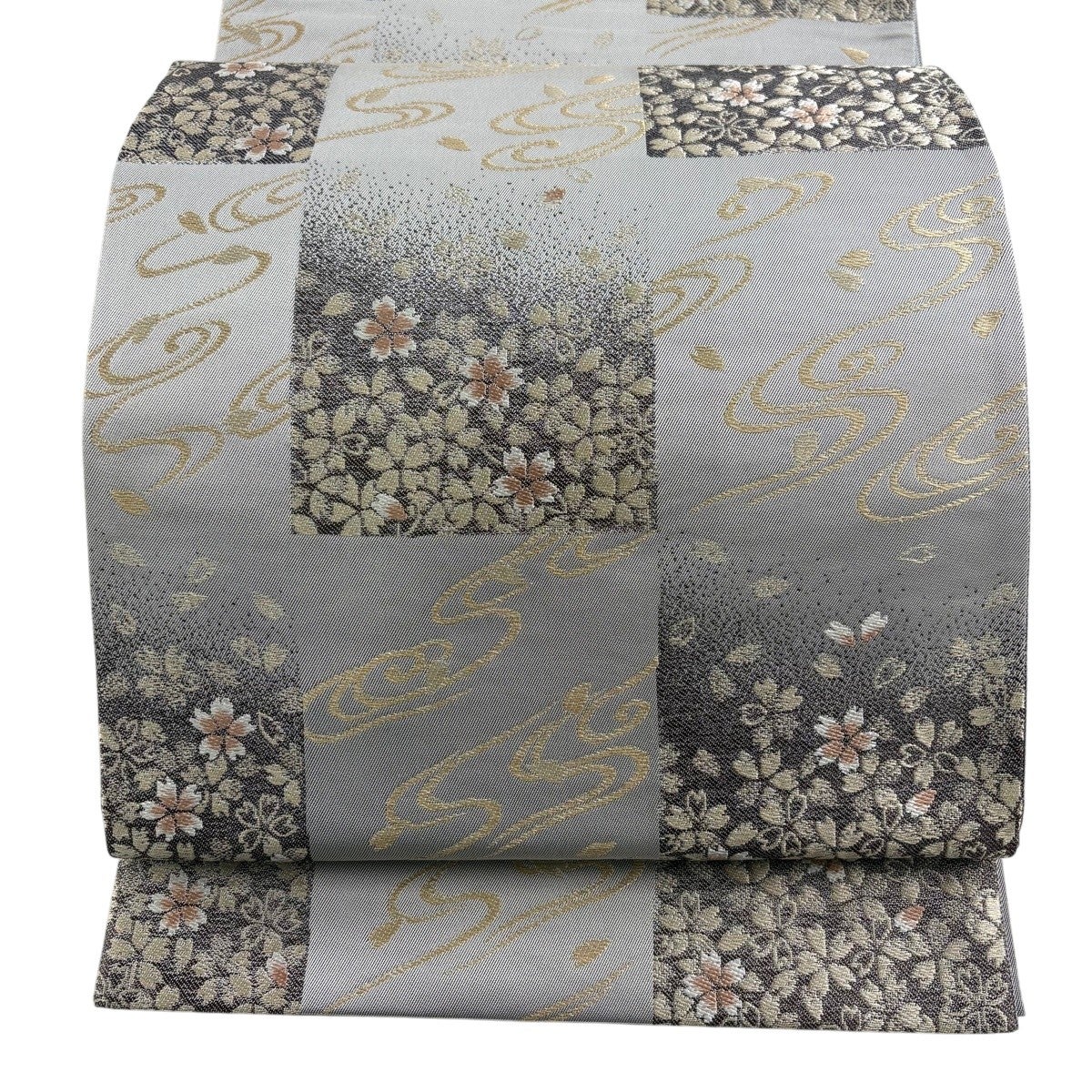 MO-3140 袋帯 暈し染 木々模様 灰桃色 西陣袋帯（横段）【佐々木染織】(藤×アイボリー): 帯｜着物（きもの