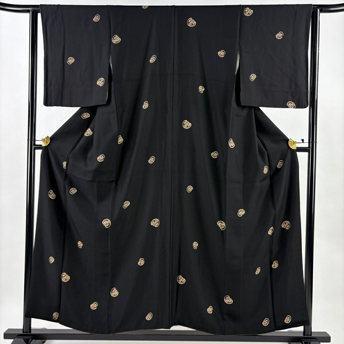 美品】 小紋 身丈154.5cm 裄丈63cm S 袷 だるま 黒 正絹 秀品｜中古