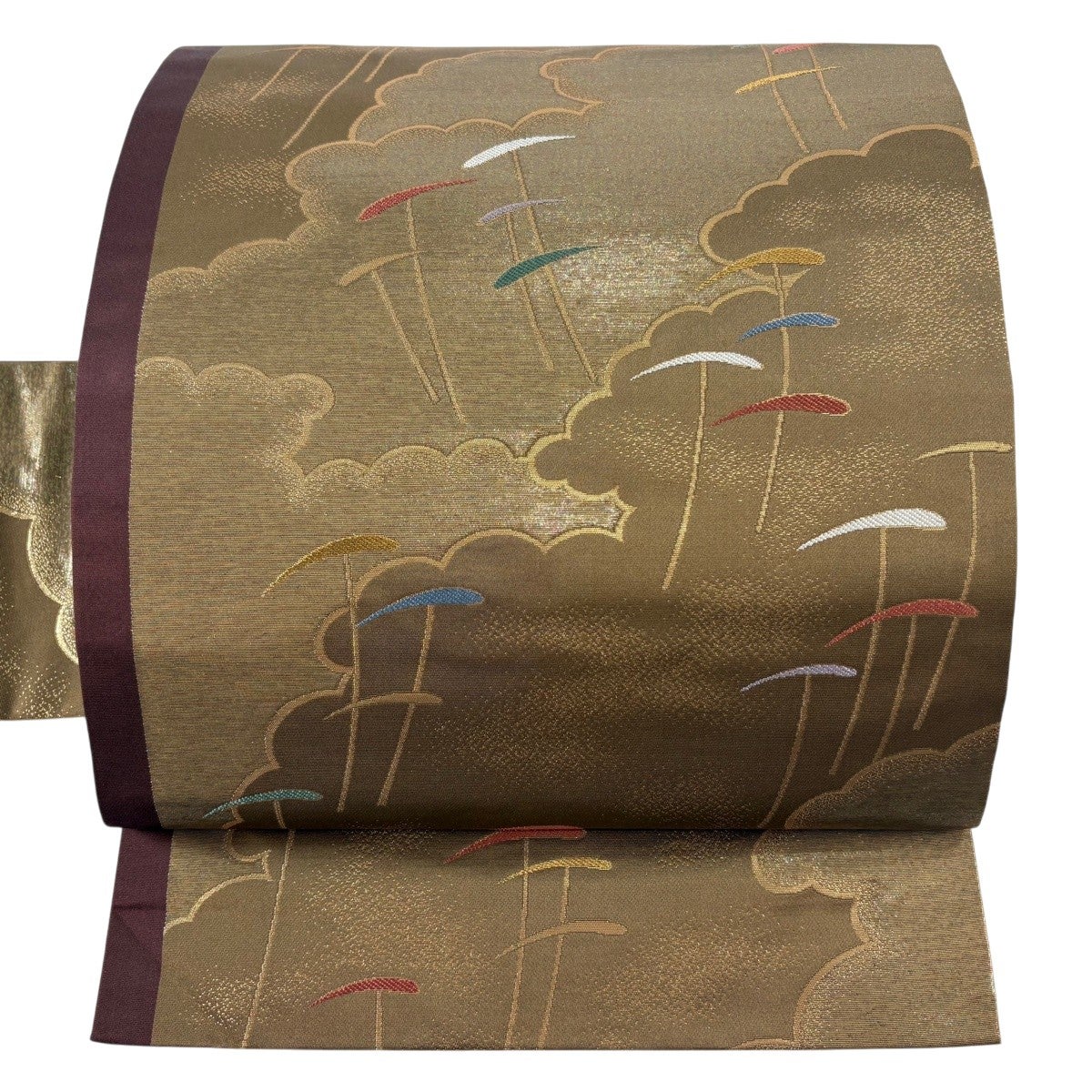 美品】 名古屋帯 優品 雲文 幾何学模様 金糸 箔 灰茶 正絹｜中古・古着