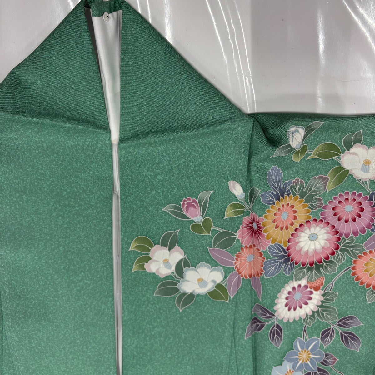訪問着 身丈172.5cm 裄丈70cm L 袷 菊 椿 ぼかし 金彩 薄緑 正絹 逸品