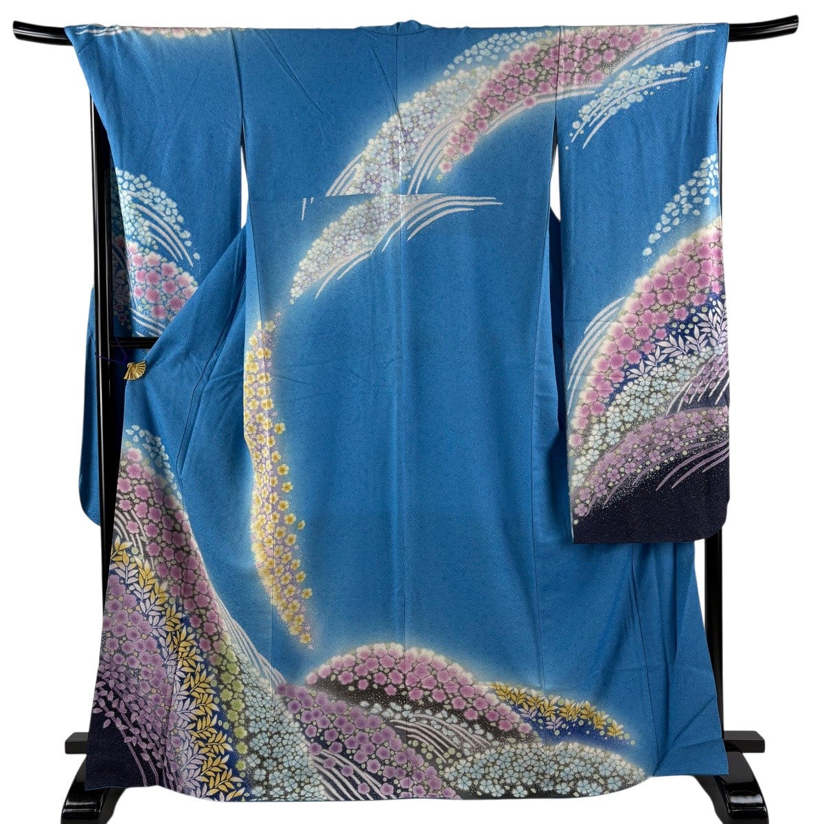 振袖 身丈167cm 裄丈69cm L 袷 桜 葉柄 金通し 金彩 水色 正絹 逸品