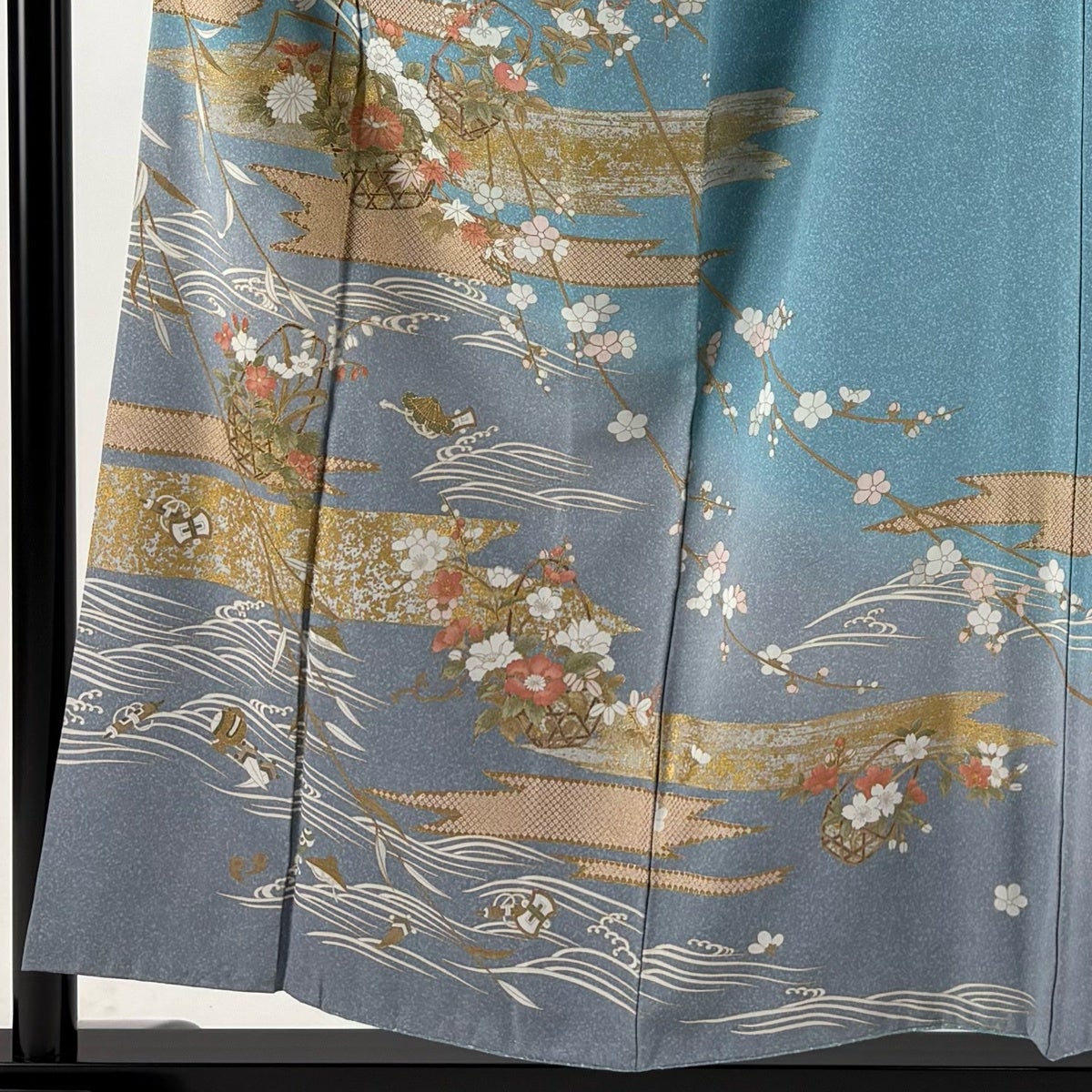 美品】 訪問着 身丈155cm 裄丈62.5cm S 袷 花籠 霞 金彩 水色 正絹