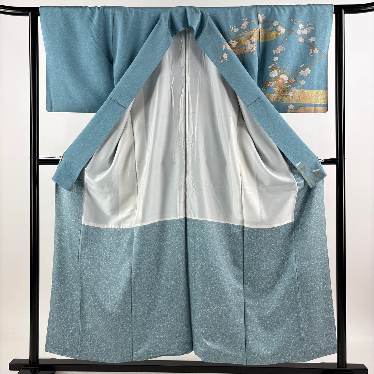 美品】 訪問着 身丈155cm 裄丈62.5cm S 袷 花籠 霞 金彩 水色 正絹