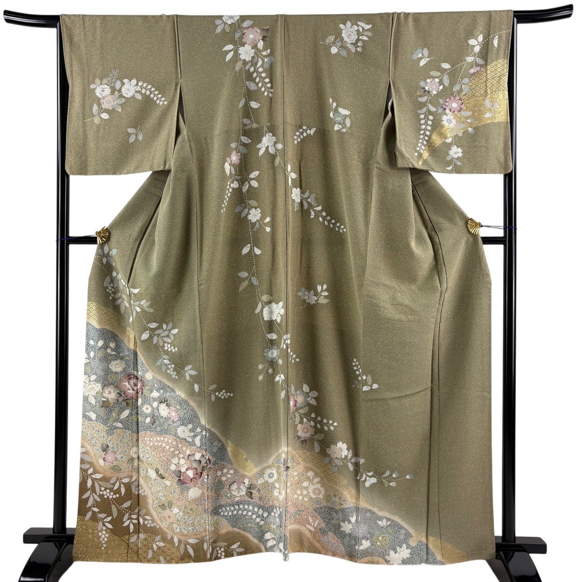 訪問着 身丈159cm 裄丈63cm S 袷 草花 七宝 ぼかし 刺繍 ピンク