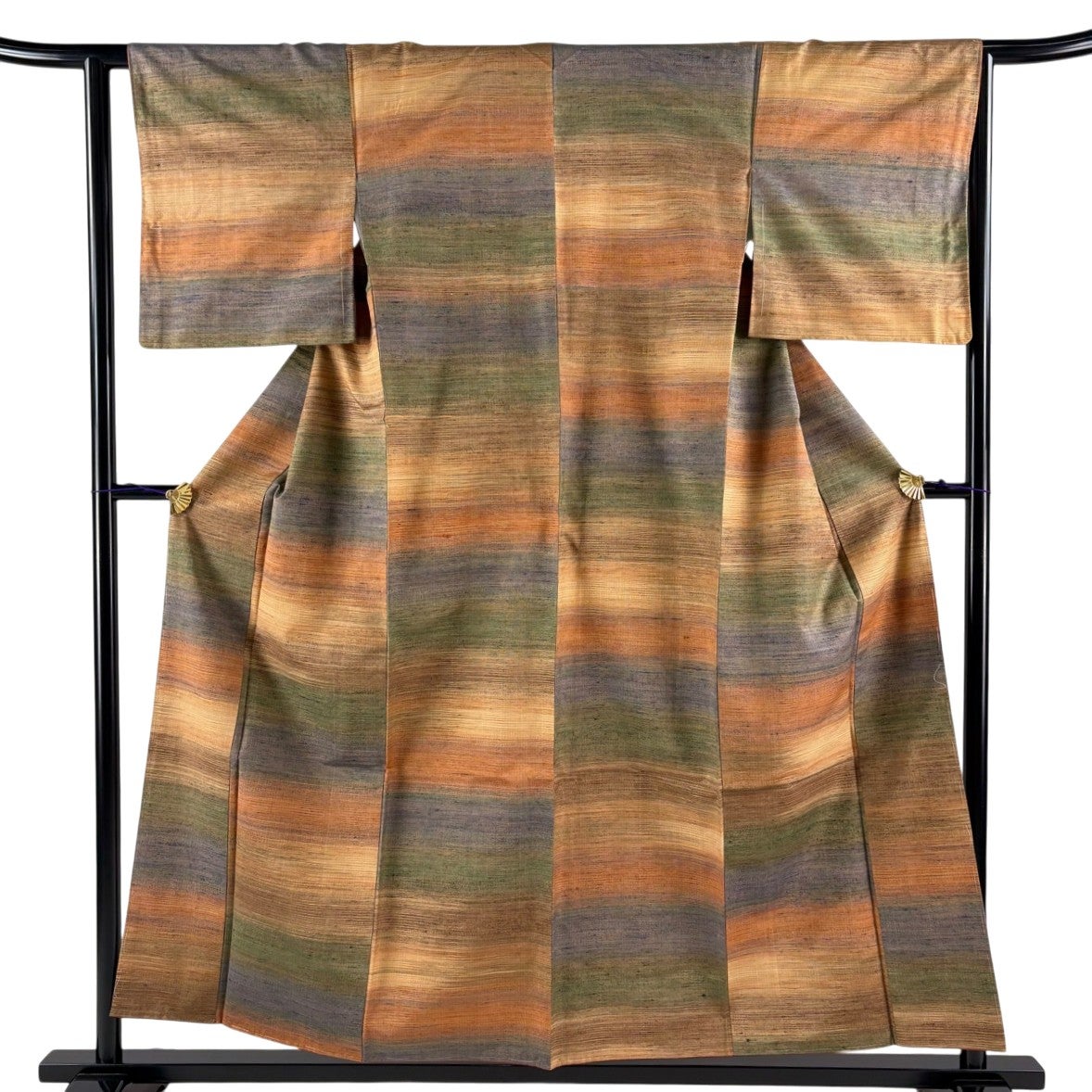美品】 紬 身丈156cm 裄丈62.5cm S 袷 縞 山吹茶色 正絹 名品｜中古
