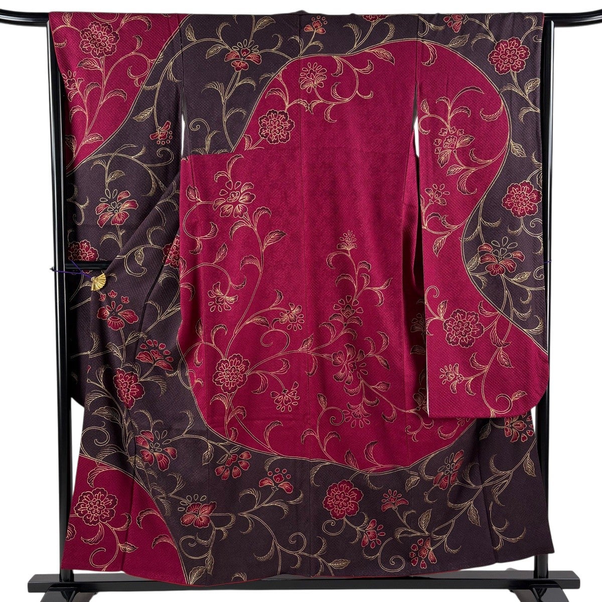 振袖　超美品　正絹　金糸刺繍　濃紫 美品】 振袖 身丈160cm 裄丈66cm M 袷 草花 ぼかし 濃紫 正絹 秀品
