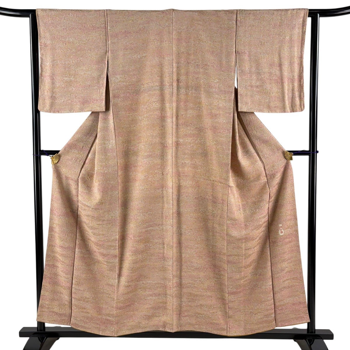 美品】 小紋 身丈156cm 裄丈62.5cm S 袷 陶彩染 霞 幾何学模様 ピンク
