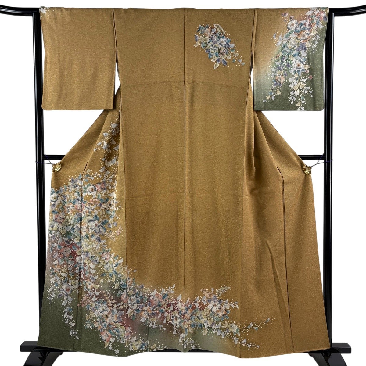 美品】 訪問着 身丈157cm 裄丈64cm M 袷 辻が花柄 金通し 金彩 黄土色 美品】 訪問着 身丈157cm 裄丈64cm M 袷 辻が花柄 金通し 金彩 黄土色