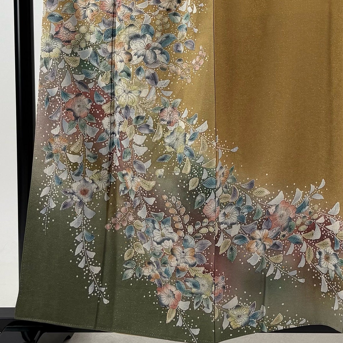 美品】 訪問着 身丈157cm 裄丈64cm M 袷 辻が花柄 金通し 金彩 黄土色