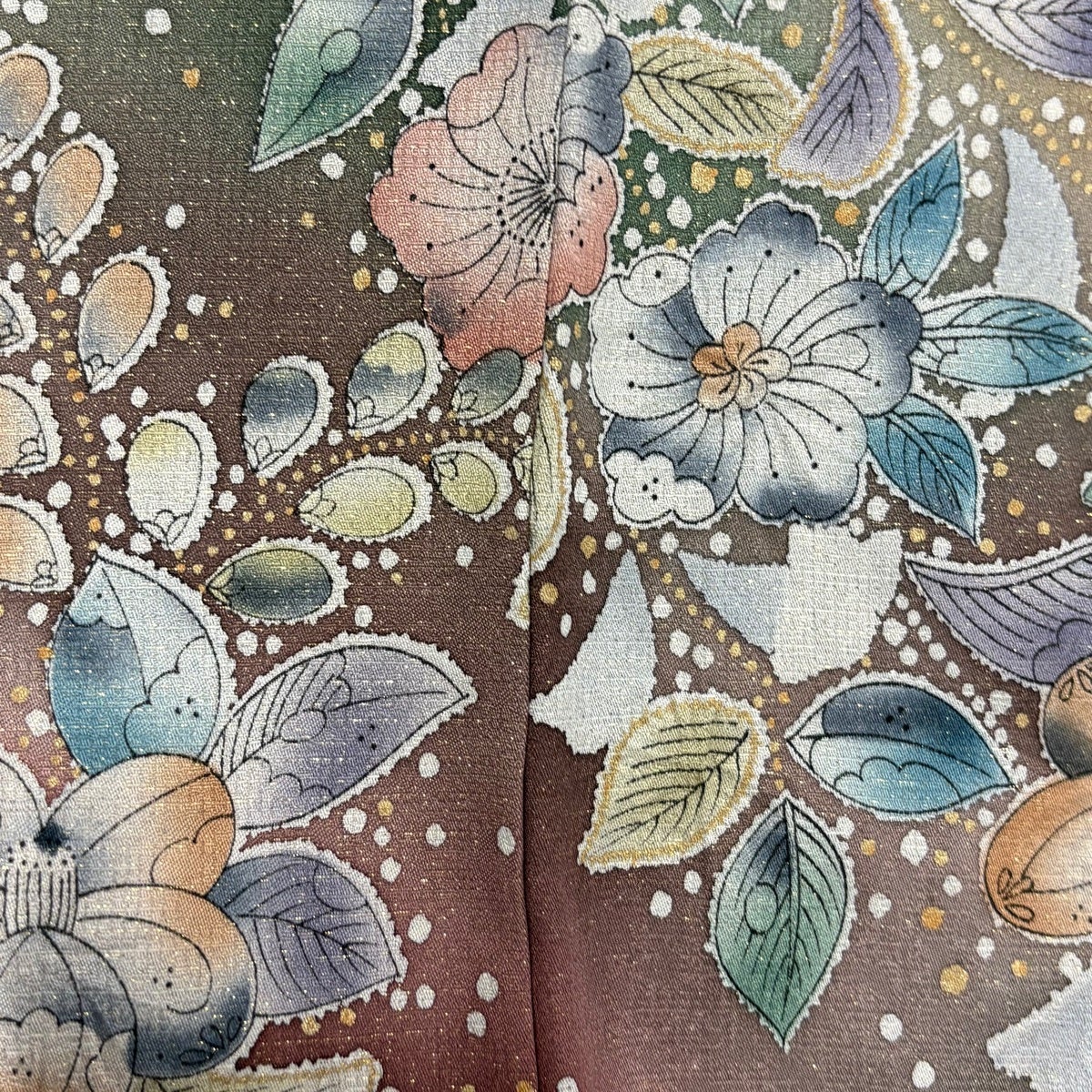 美品】 訪問着 身丈157cm 裄丈64cm M 袷 辻が花柄 金通し 金彩 黄土色