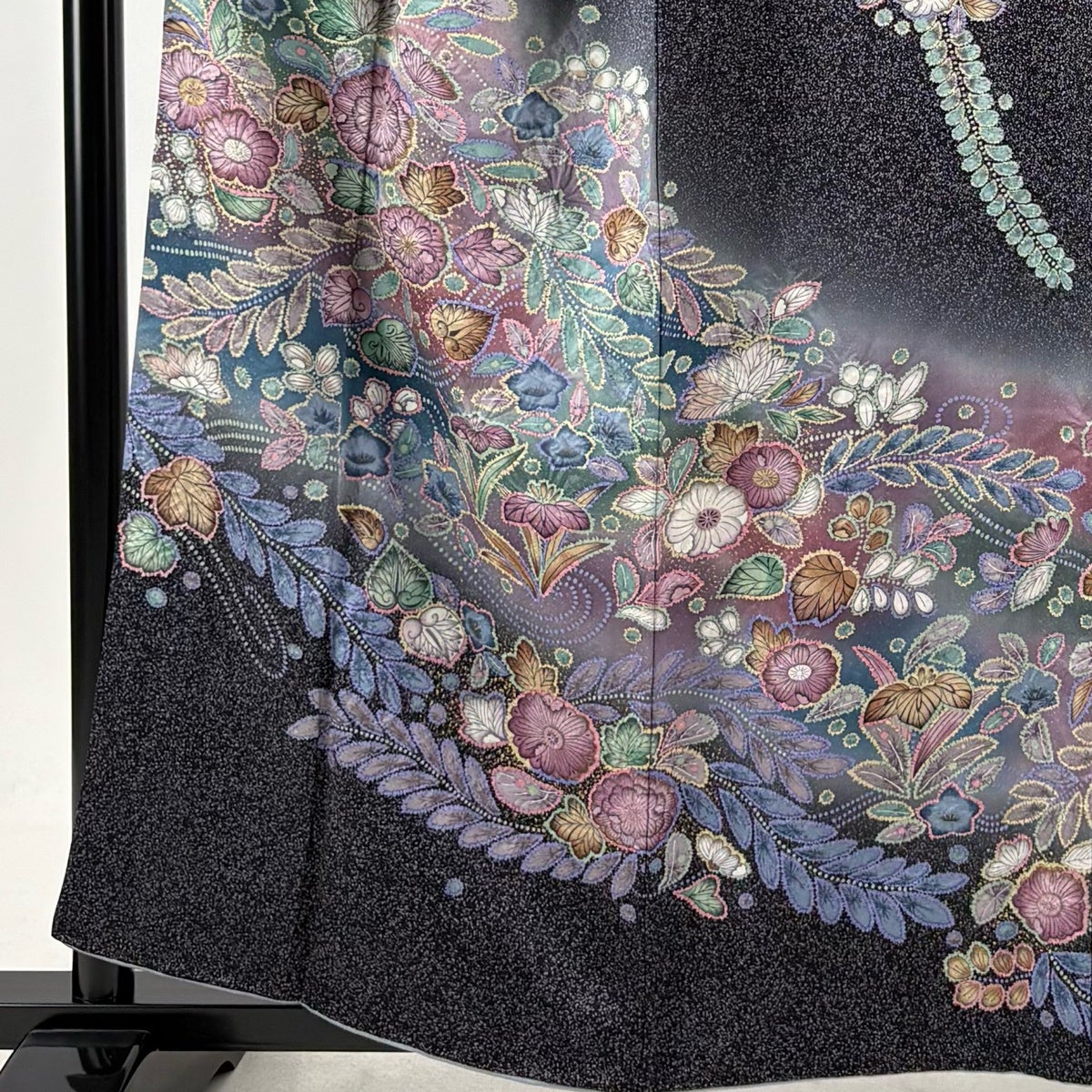 訪問着 身丈158.5cm 裄丈67.5cm L 袷 辻が花 金彩 ぼかし 墨色 正絹