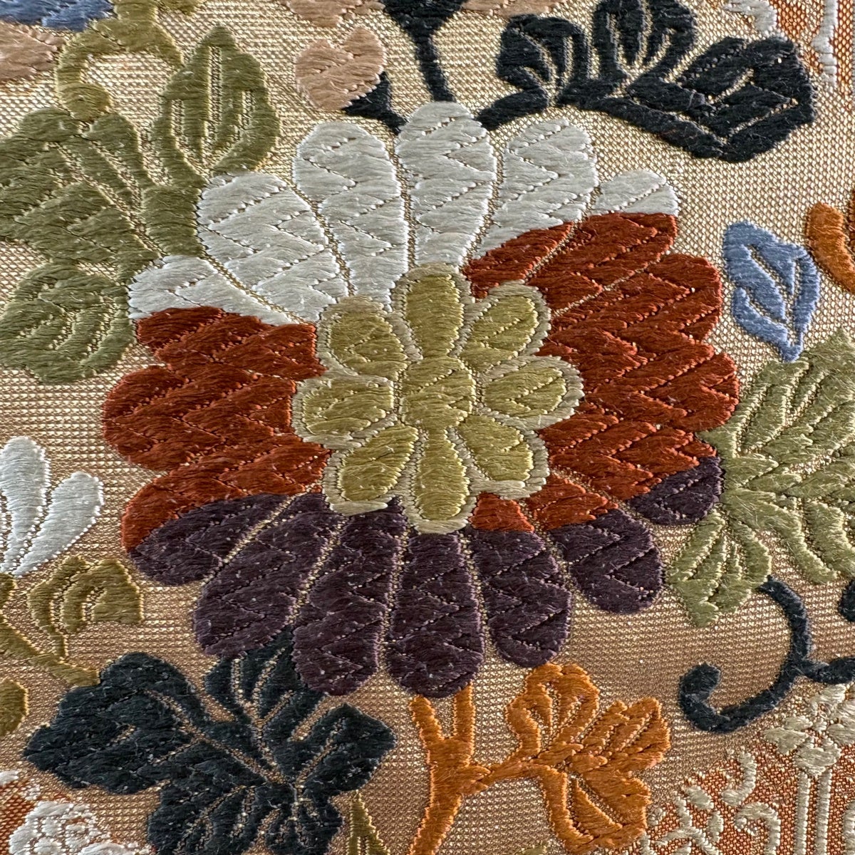 袋帯 秀品 花鳥 華文 唐織 箔 薄オレンジ 六通 正絹｜中古・古着