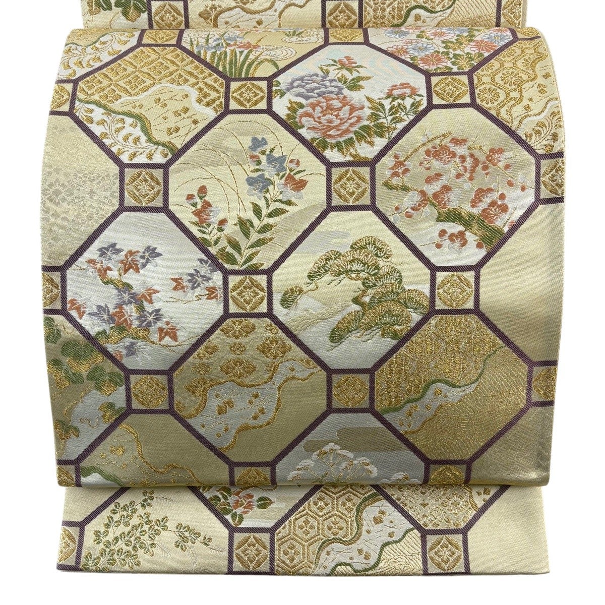 F5◆着物くつろぎ 箔屋清兵衛 唐草唐花 金糸 六通 正絹 フォーマルな袋帯 50%OFF 【美品】 袋帯 秀品 蜀江文 草花 唐織 箔 金色 六通 正絹 K50