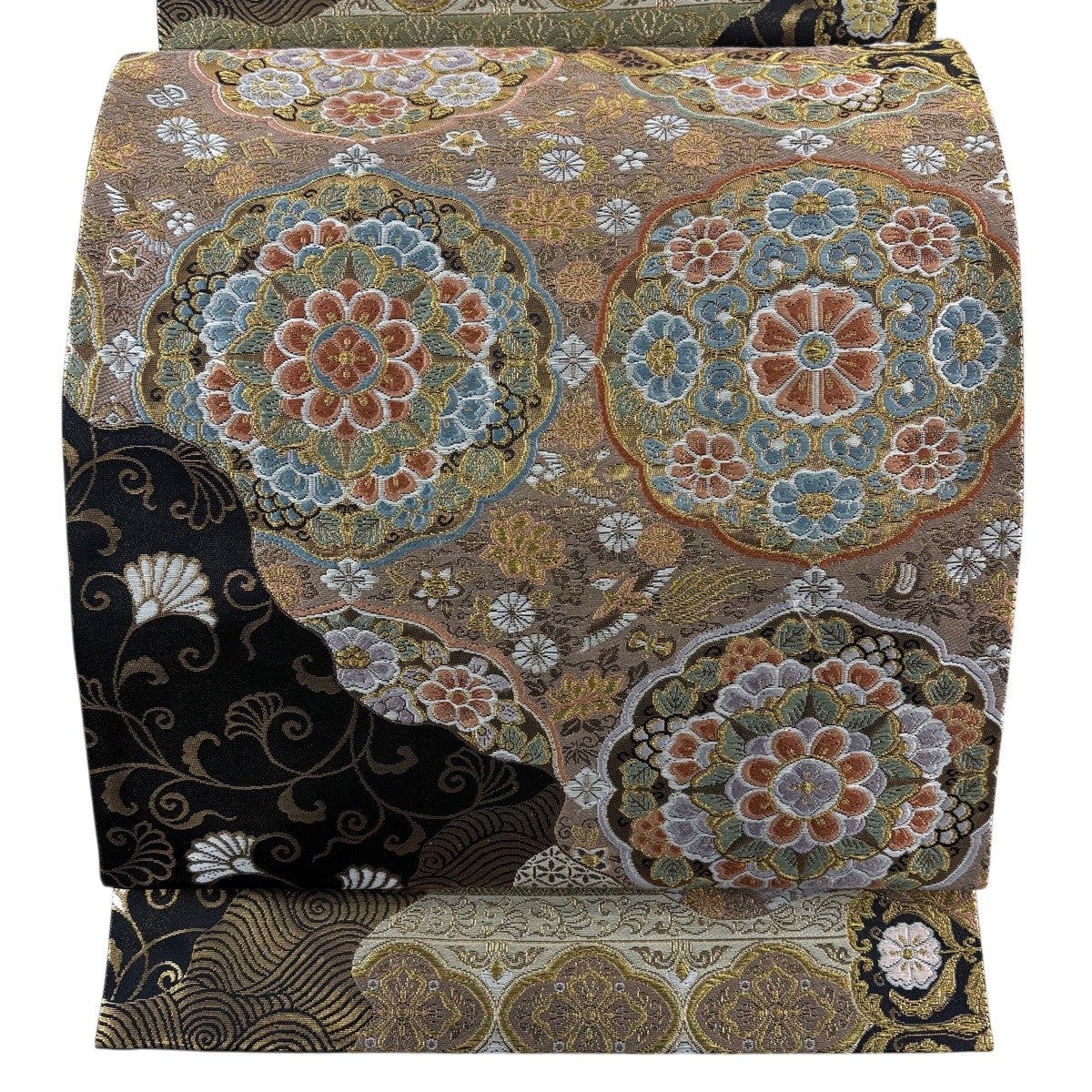 美品】袋帯 名品 CLUB mola 花鳥 魚 箔 金銀糸 赤茶 六通 正絹｜中古