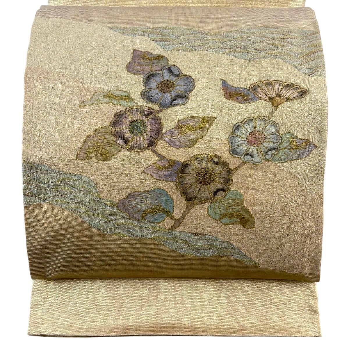 袋帯 逸品 草花 枝花 金糸 金色 お太鼓柄 正絹｜中古・古着