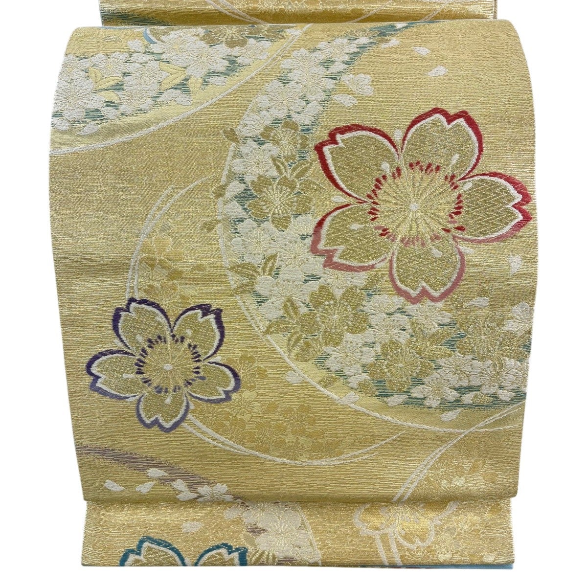 美品】 袋帯 秀品 桜 花びら 金糸 箔 金色 六通 正絹｜中古・古着