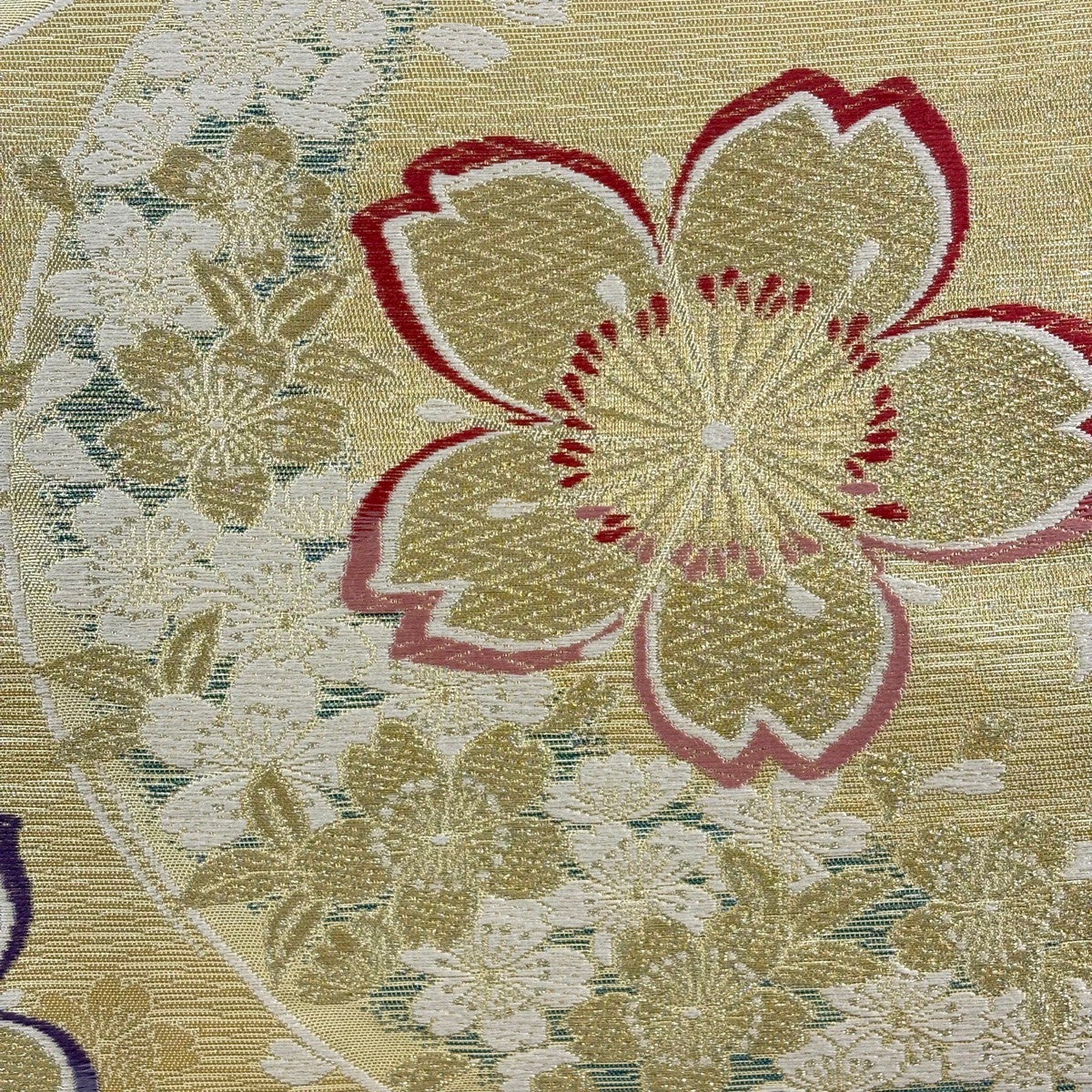 美品】 袋帯 秀品 桜 花びら 金糸 箔 金色 六通 正絹｜中古・古着