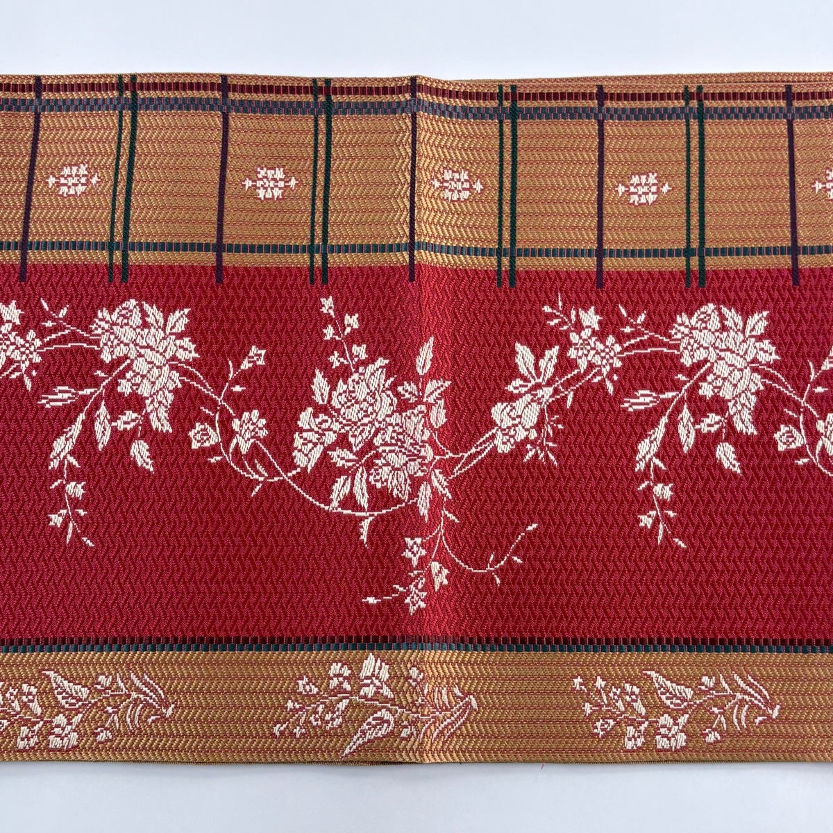 美品】 名古屋帯 秀品 八寸名古屋帯 松葉仕立て 草花 茜色 正絹｜中古