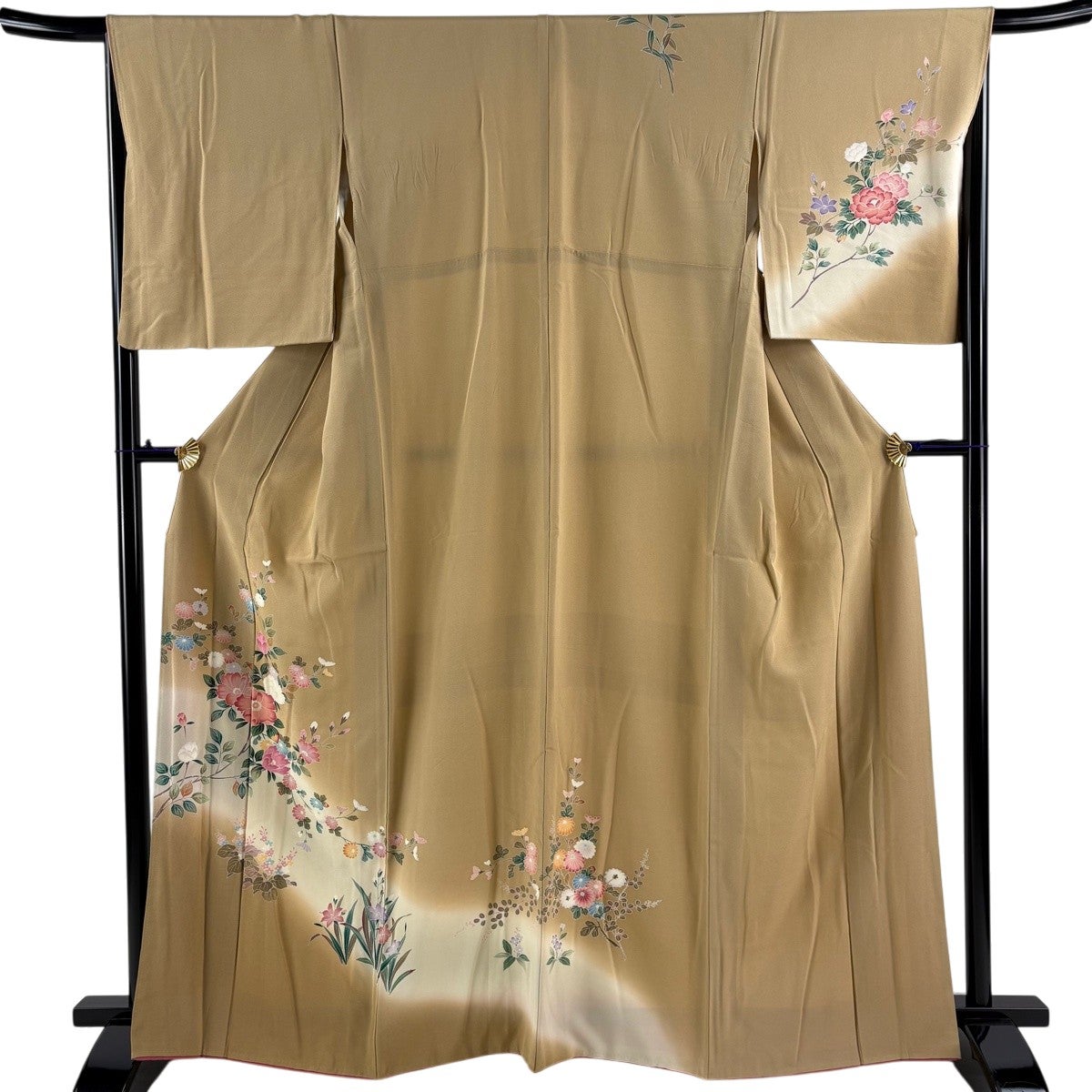 訪問着 身丈163.5cm 裄丈67cm M 袷 草花 菊 染め分け ぼかし 薄茶色