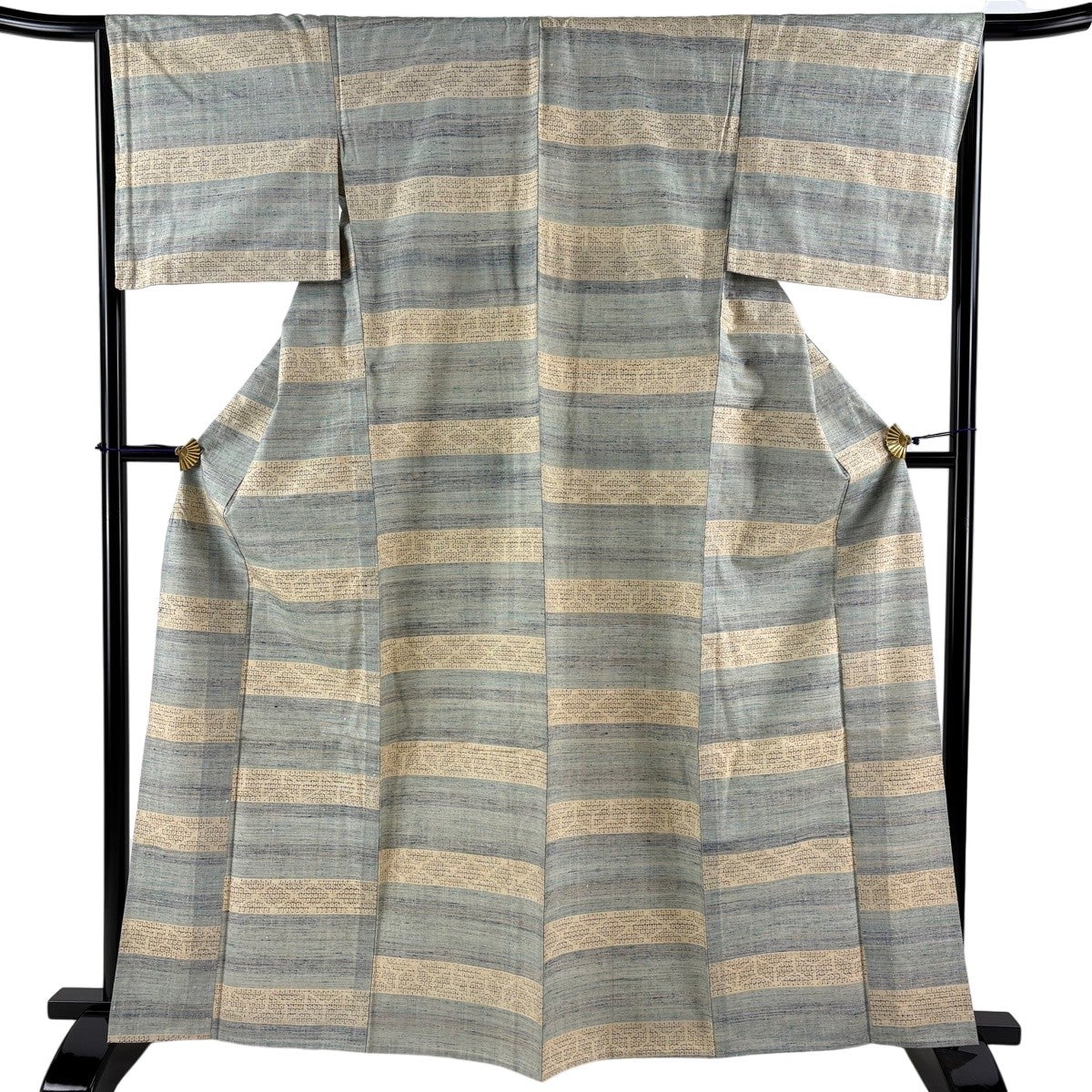 紬 身丈152.5cm 裄丈64cm M 単衣 草花 薄茶色 正絹 秀品｜中古・古着