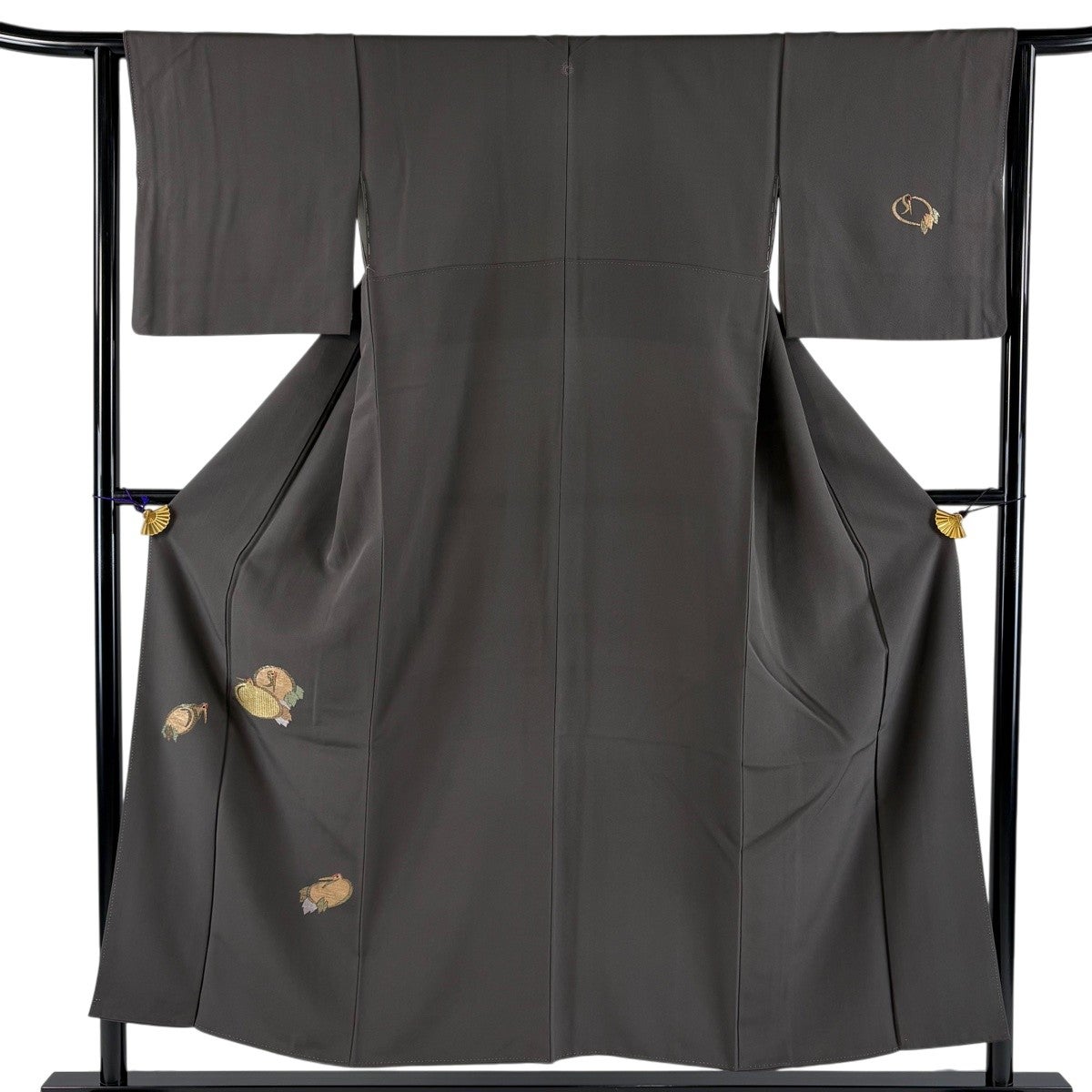 美品】 付下げ 身丈152cm 裄丈63cm S 袷 鶴 箔 焦茶色 正絹 秀品 一つ