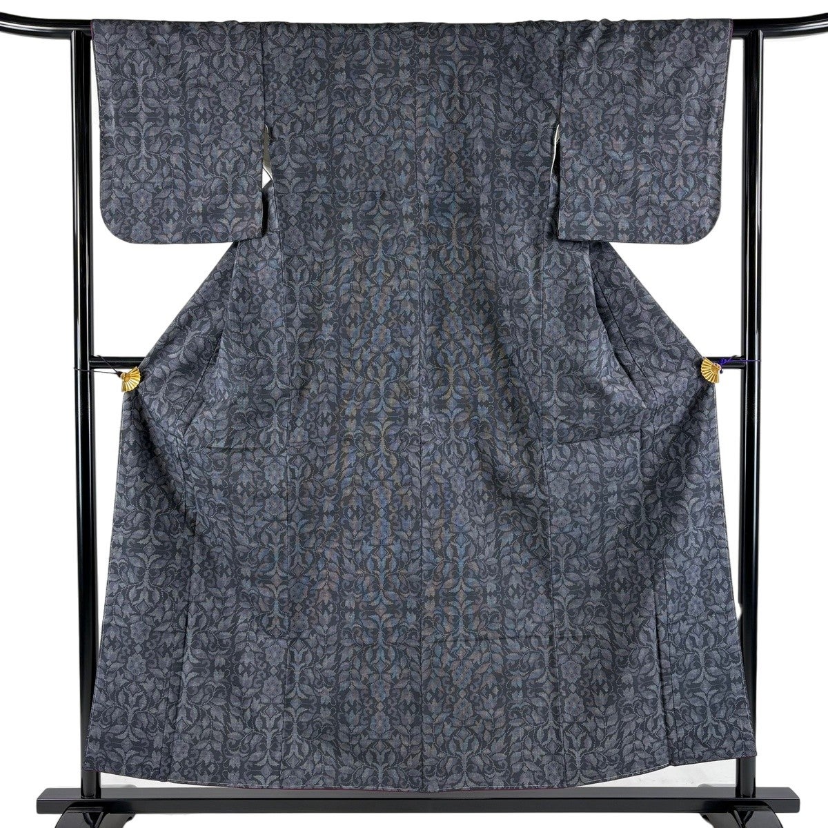 ★専用★単衣 紬 グレー ストライプ 身丈160.5cm 裄丈64cm お洒落 紬 身丈160cm 裄丈64cm M 袷 菱 朱色 正絹 優品｜中古・古着