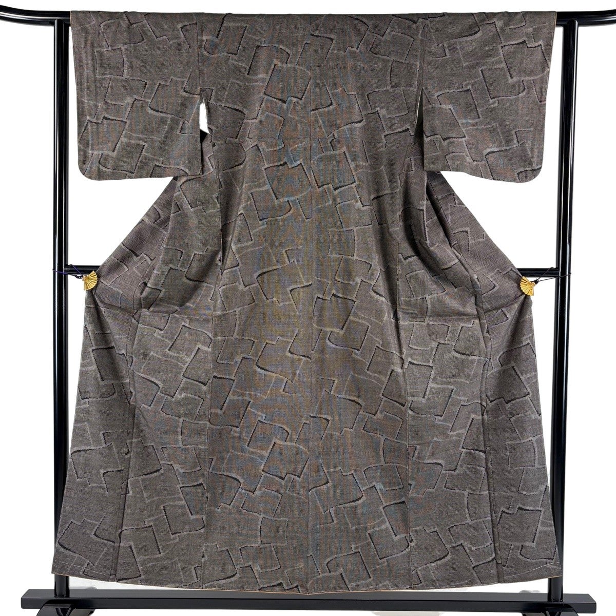 美品】 紬 身丈157cm 裄丈62cm S 袷 名古屋帯セット 鈴乃屋 幾何学