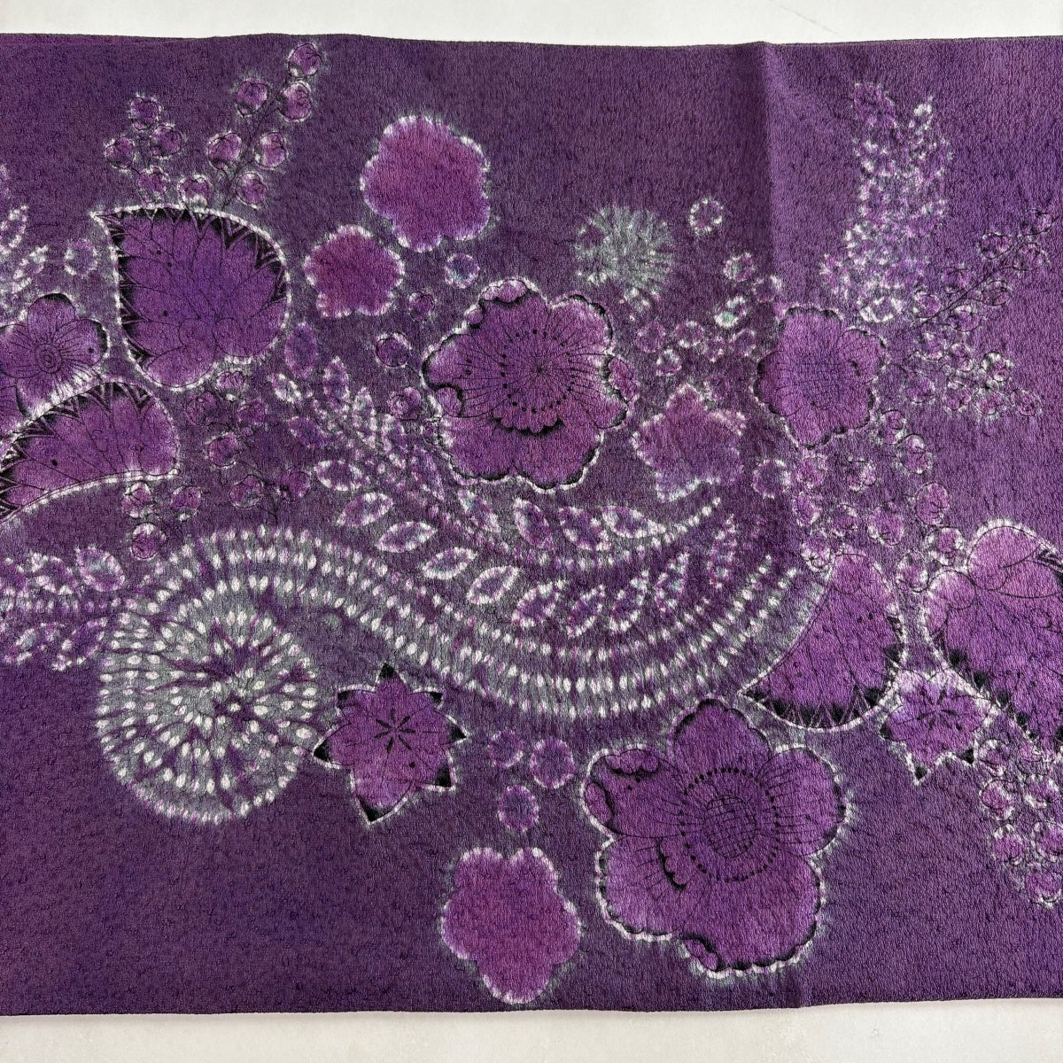 美品】 袋帯 名品 落款あり 草花 絞り 紫 お太鼓柄 正絹｜中古・古着