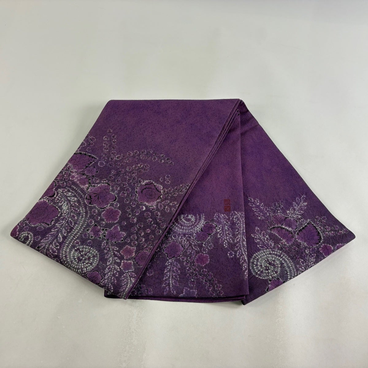 美品】 袋帯 名品 落款あり 草花 絞り 紫 お太鼓柄 正絹｜中古・古着