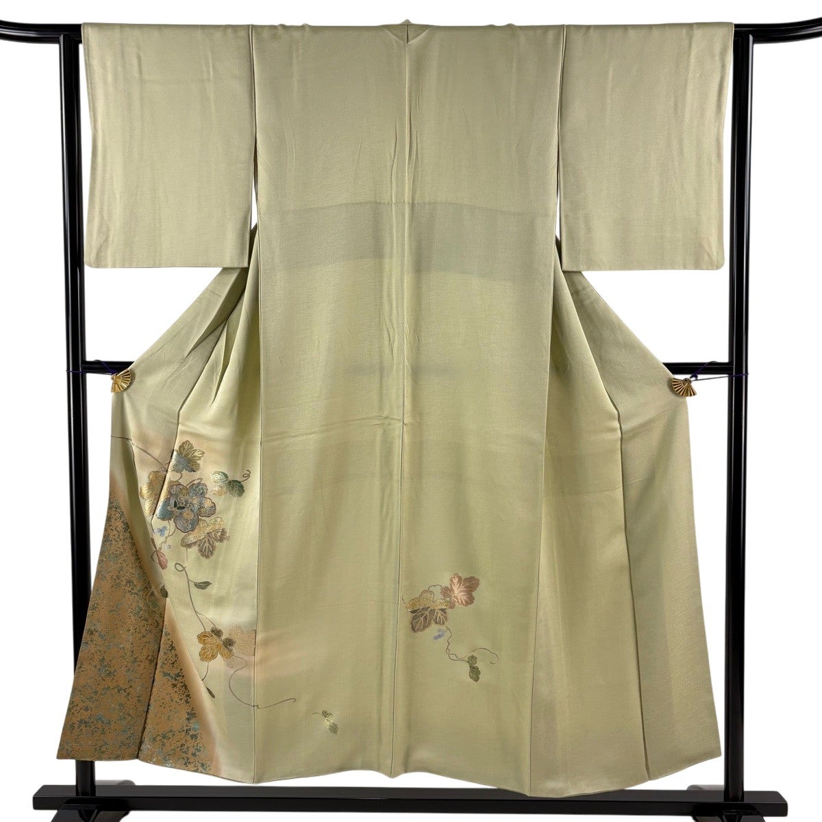 付下げ 身丈151.5cm 裄丈63.5cm S 袷 蔦 蝶 螺鈿 金彩 抹茶色 正絹 秀
