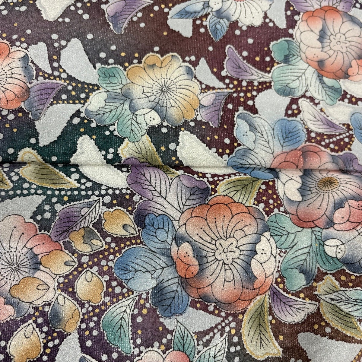 美品】 訪問着 身丈161cm 裄丈67.5cm L 袷 袋帯セット 辻が花柄 銀通し