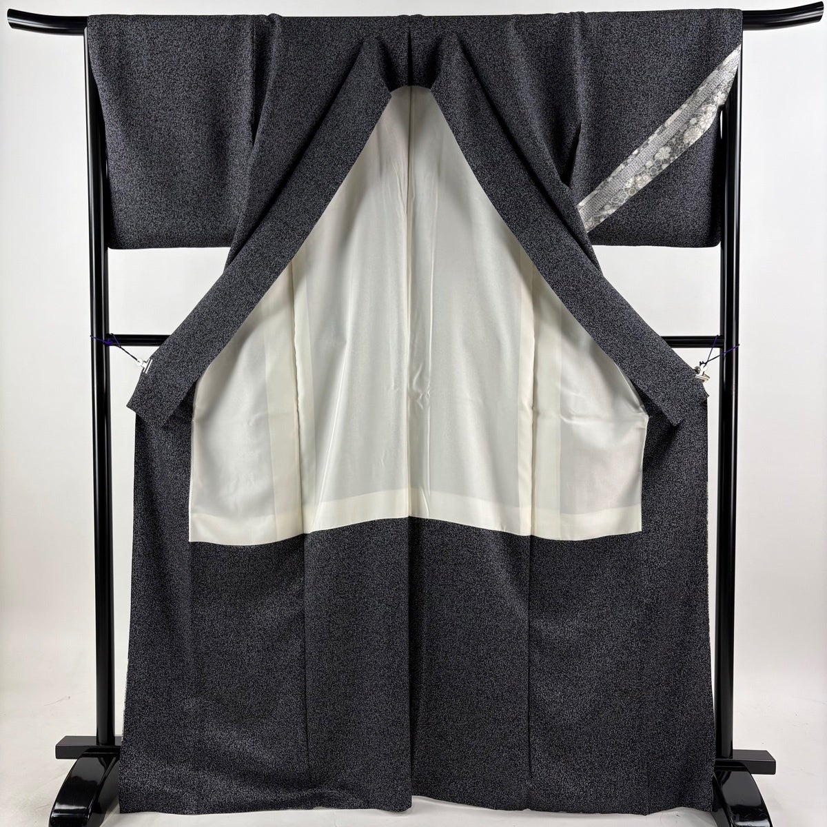 美品】 付下げ 身丈170cm 裄丈66.5cm M 袷 袋帯セット 草花 疋田 黒灰