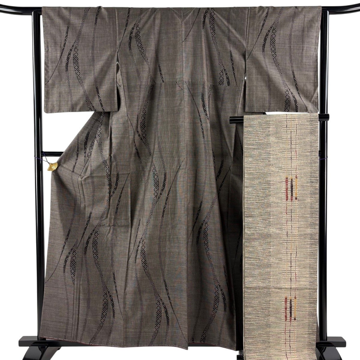 美品】 大島紬 身丈159cm 裄丈65cm M 袷 袋帯セット 純泥染 証紙あり