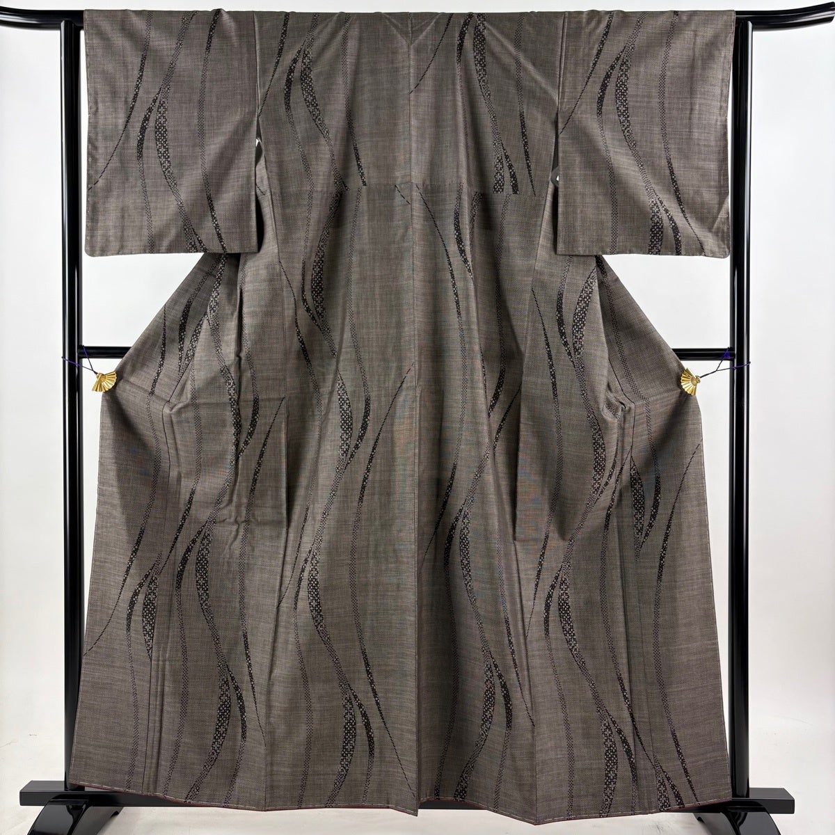 美品】 紬 身丈159.5cm 裄丈63cm S 袷 袋帯セット ますいわ屋 花 幾何