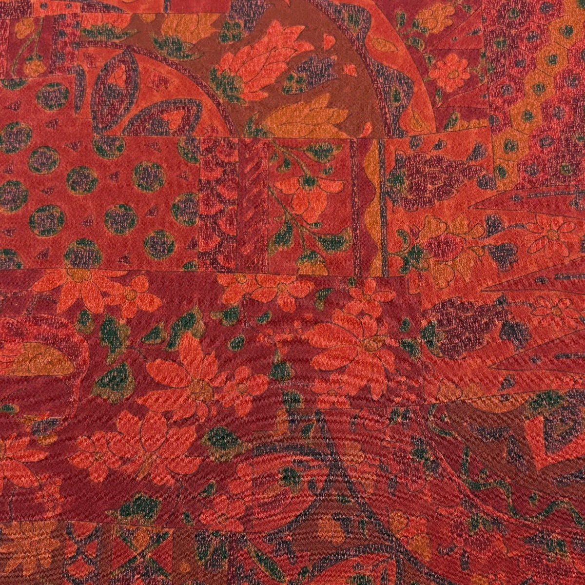 反物 秀品 小紋 華更紗 草花 幾何学模様 赤 正絹｜中古・古着