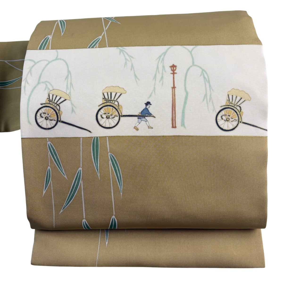 名古屋帯 名品 落款あり 山科春宣 刀 桜 金彩 ベージュ 正絹｜中古 