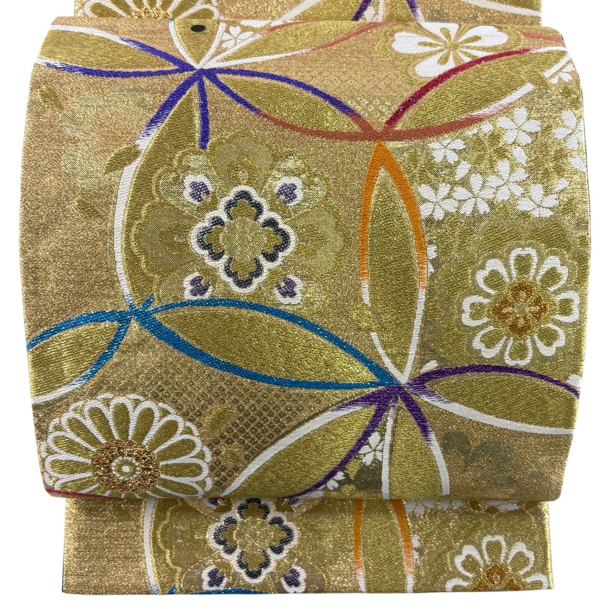 袋帯 秀品 七宝 花唐草 金糸 箔 赤 六通 正絹｜中古・古着・リサイクル