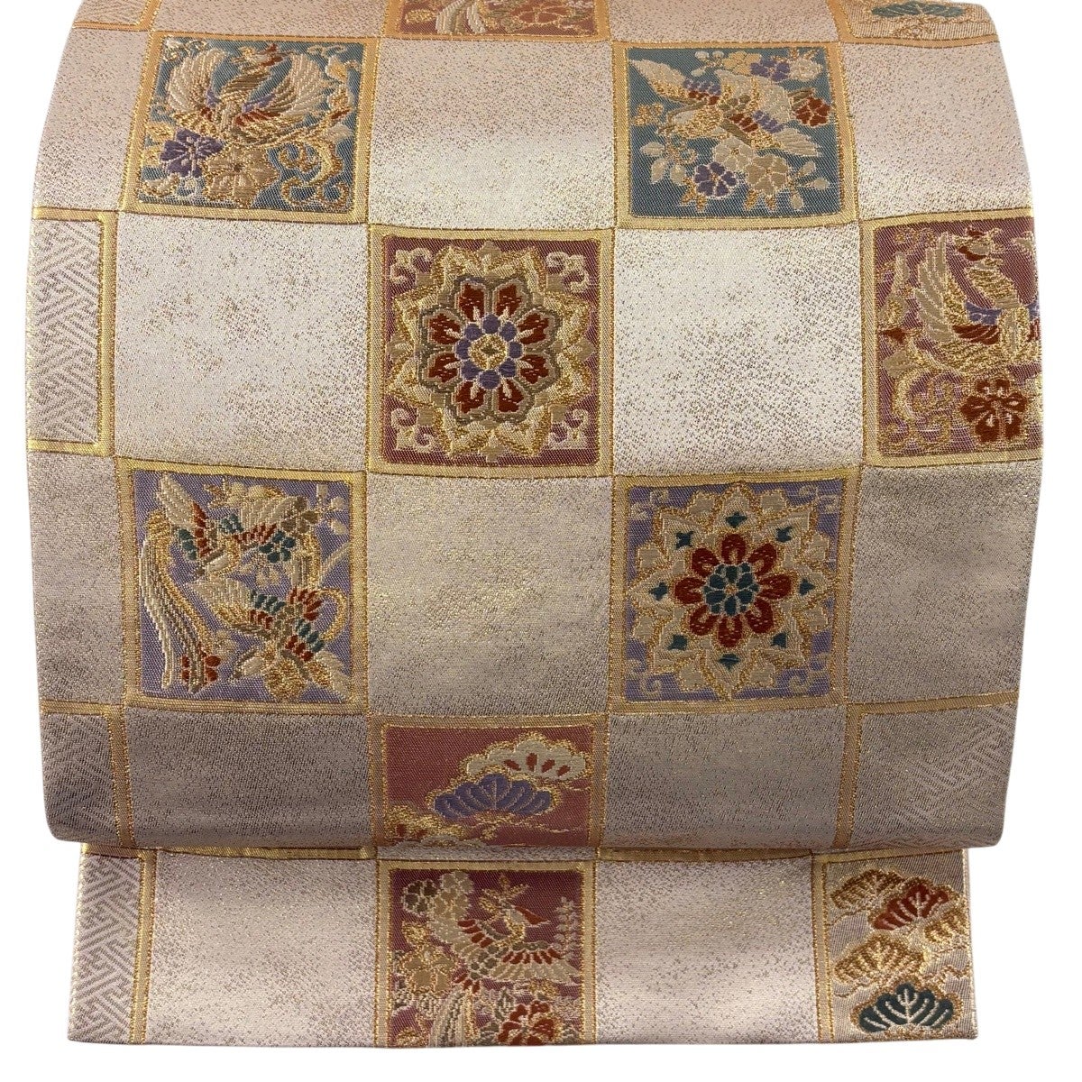 美品】 袋帯 秀品 華文 鳥 金糸 箔 金色 六通 正絹｜中古・古着