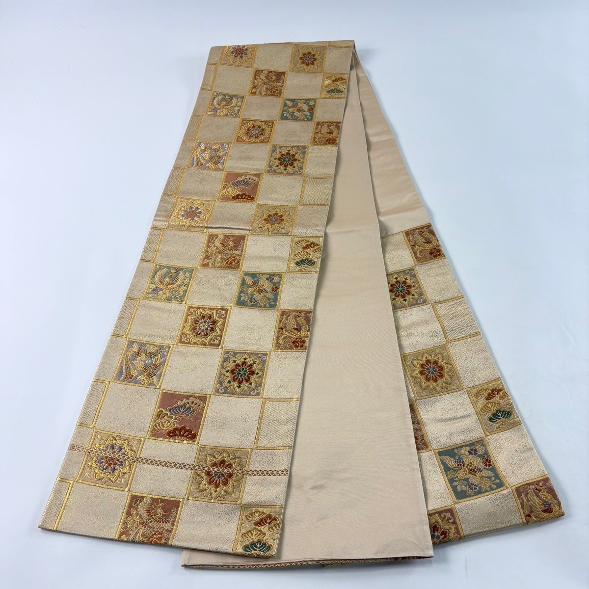 美品】 袋帯 秀品 華文 鳥 金糸 箔 金色 六通 正絹｜中古・古着