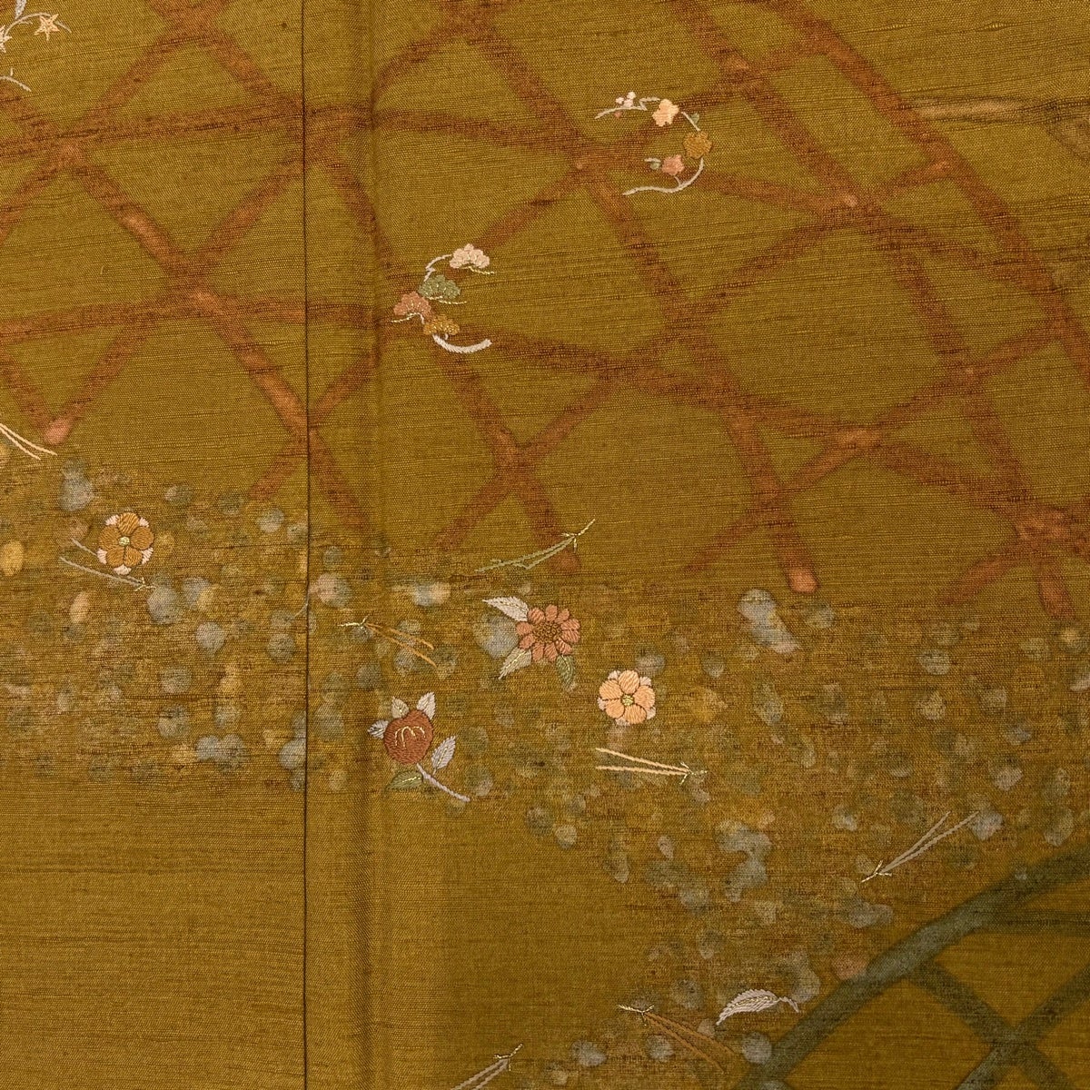 美品】 訪問着 身丈160cm 裄丈63.5cm S 袷 紬地 鈴乃屋 籬 草花 刺繍