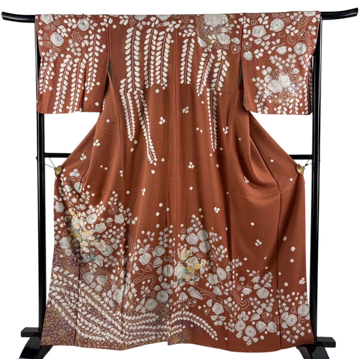 美品】 訪問着 身丈161cm 裄丈66.5cm M 袷 蝶 辻が花柄 金銀彩 絞り 赤 美品】 訪問着 身丈161cm 裄丈66.5cm M 袷 蝶 辻が花柄 金銀彩 絞り 赤