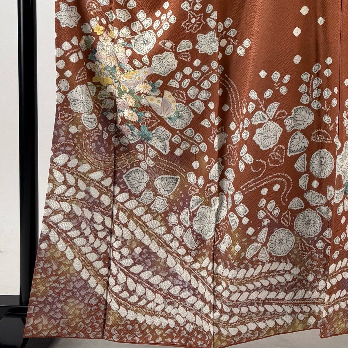美品】 訪問着 身丈161cm 裄丈66.5cm M 袷 蝶 辻が花柄 金銀彩 絞り 赤