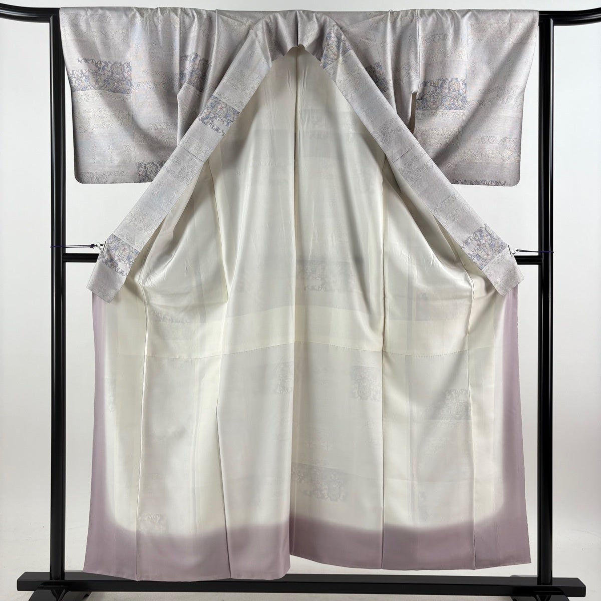 紬 身丈156cm 裄丈64cm M 袷 草花 霞 薄紫 正絹 秀品｜中古・古着