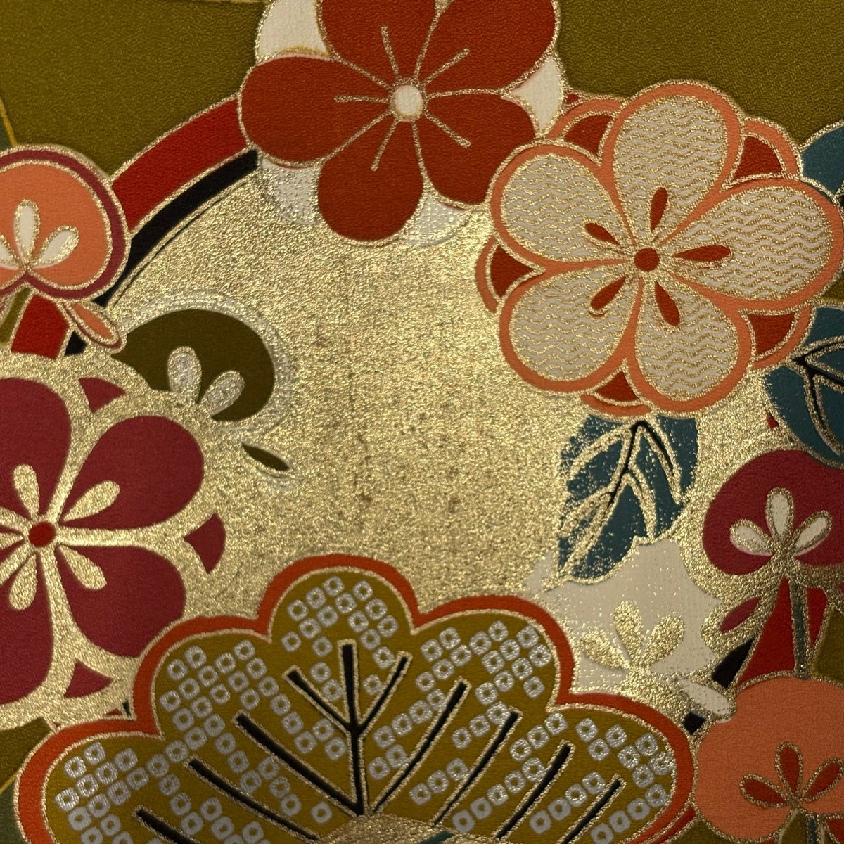美品】 振袖 身丈163cm 裄丈66.5cm M 袷 蝶 橘 金糸 金彩 鶯色 正絹 秀