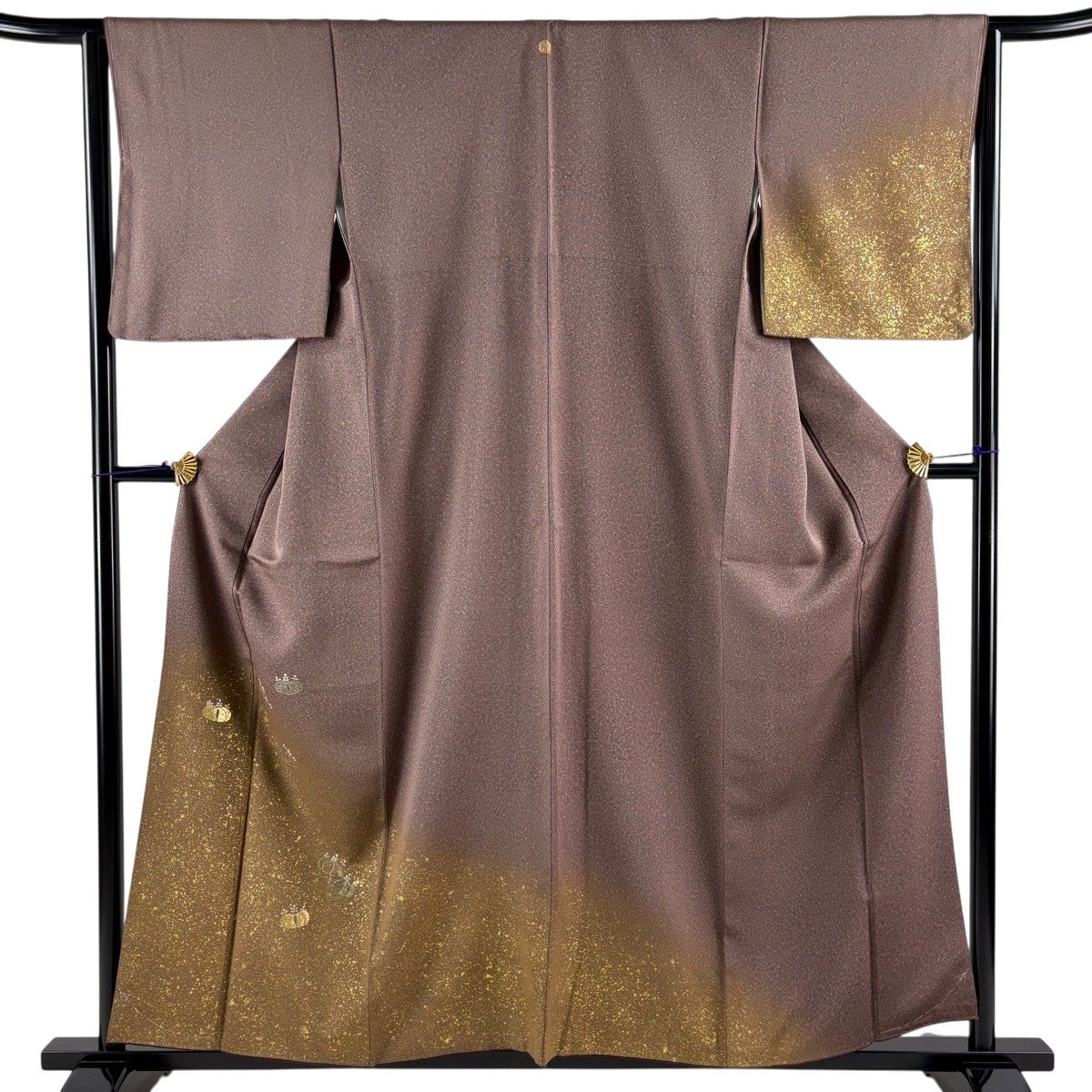 美品】 付下げ 身丈157.5cm 裄丈64cm M 袷 桐 箔 金銀彩 小豆色 正絹