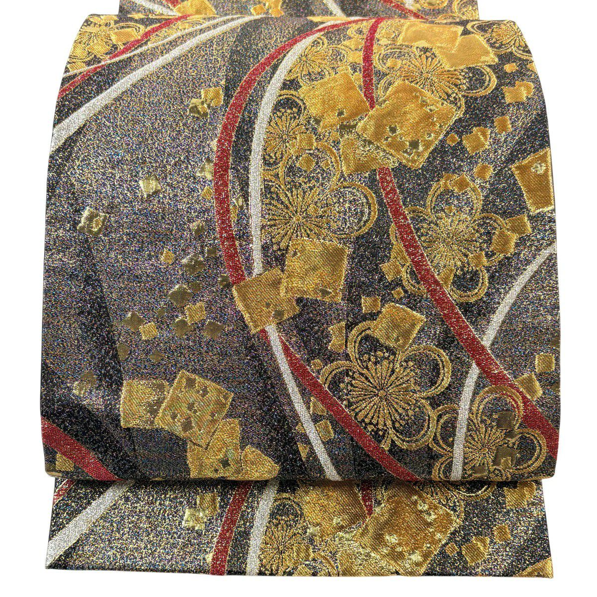O-489 洒落袋帯　金糸　六通　新品　美品 美品】 袋帯 秀品 笠松 桜 箔 金糸 金色 六通 正絹｜中古・古着