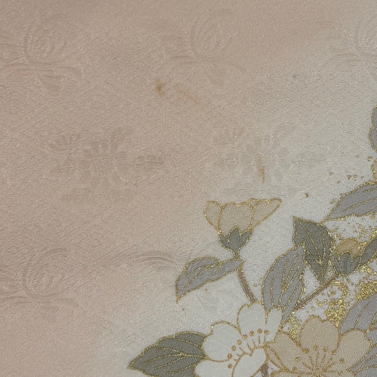 訪問着 身丈161.5cm 裄丈64.5cm M 袷 牡丹 菊 刺繍 金彩 薄ピンク 正絹