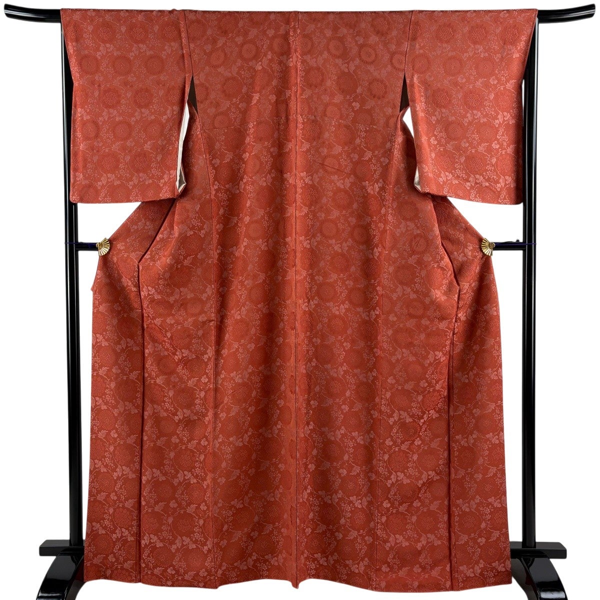 美品】 小紋 身丈167cm 裄丈67cm M 袷 花唐草 朱色 正絹 秀品|中古 美品】 小紋 身丈167cm 裄丈67cm M 袷 花唐草 朱色 正絹 秀品|中古