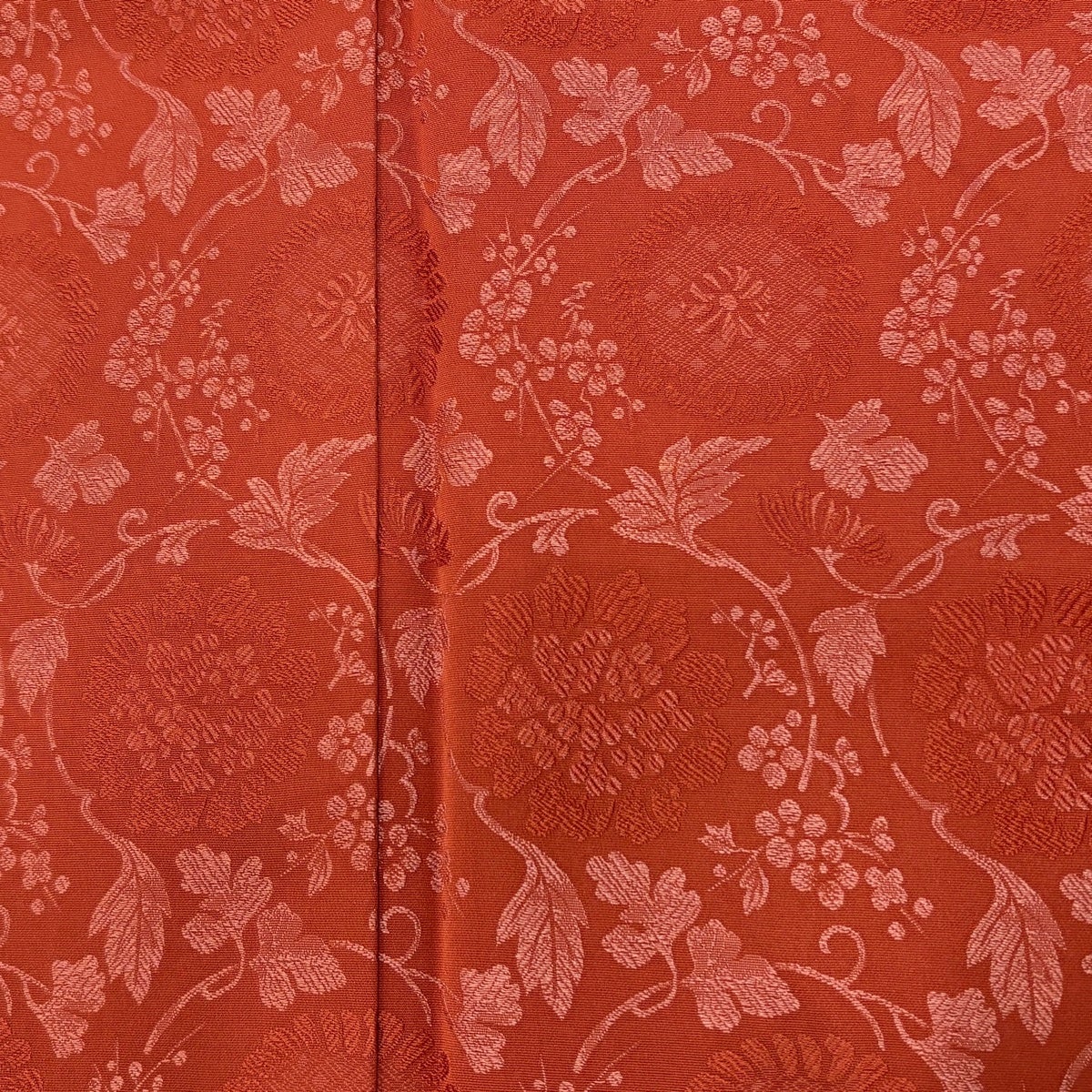 美品】 小紋 身丈167cm 裄丈67cm M 袷 花唐草 朱色 正絹 秀品｜中古